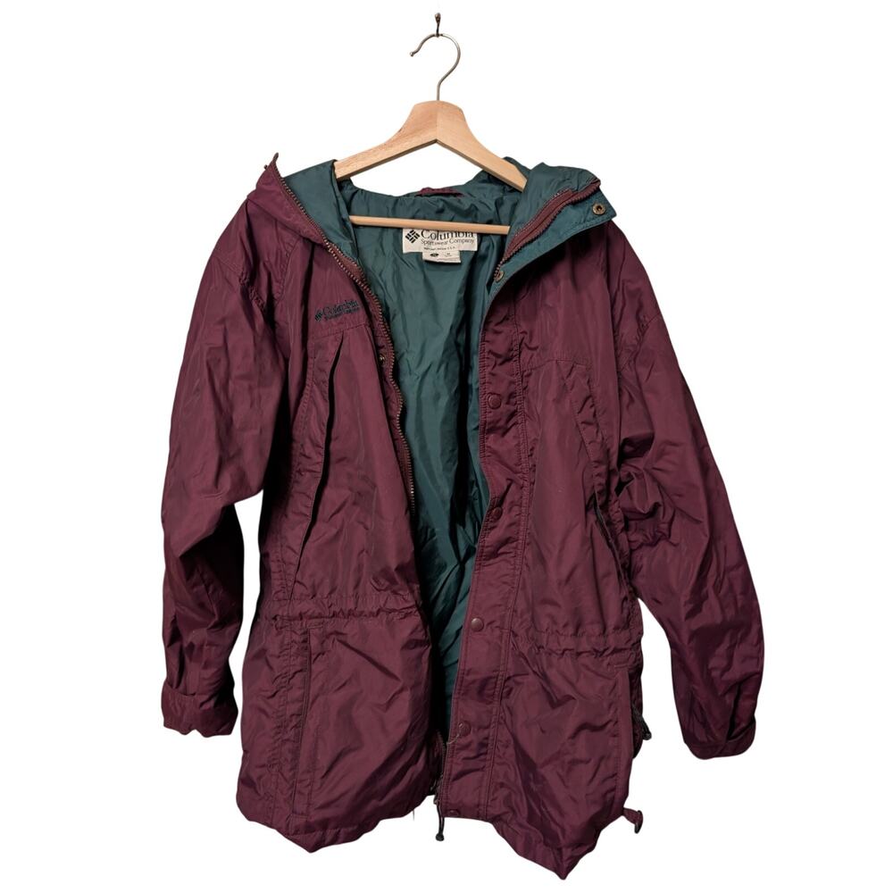 Vintage 90s Columbia Bugaboo Hooded Parka Jacket Burgundy & Forest Green Men’s S